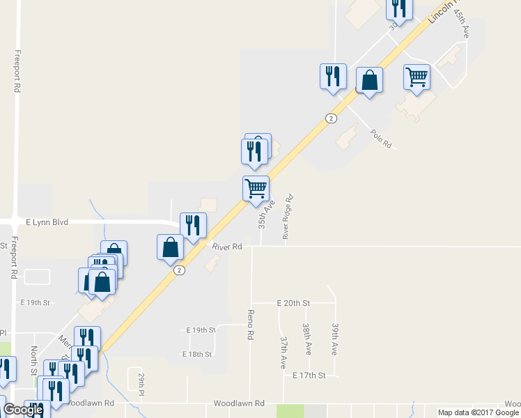 map of restaurants, bars, coffee shops, grocery stores, and more near 3409 35th Avenue in Sterling