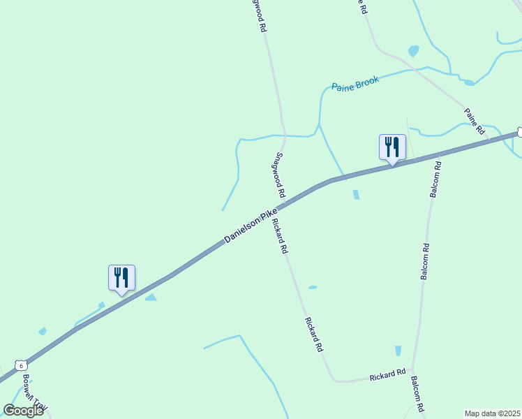 map of restaurants, bars, coffee shops, grocery stores, and more near 151 Danielson Pike in Foster
