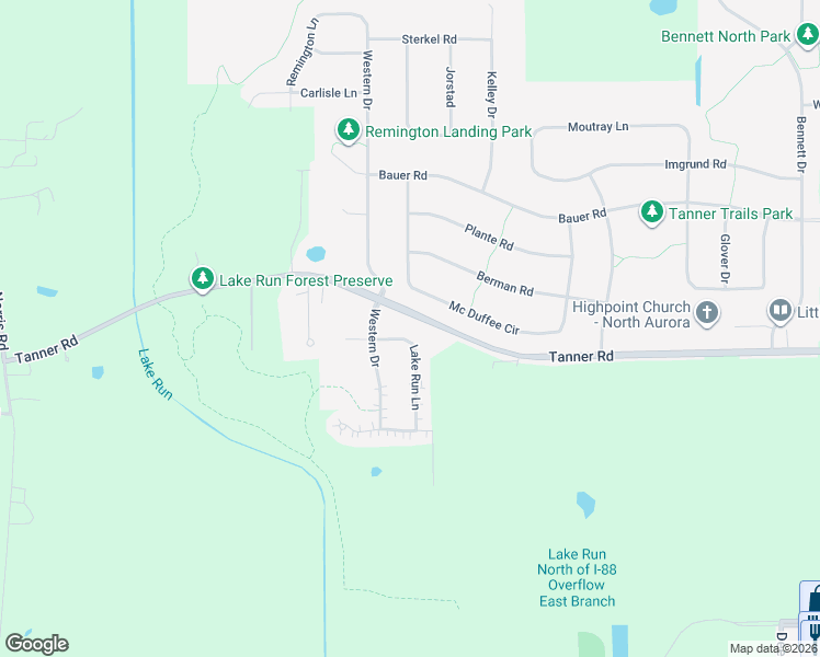 map of restaurants, bars, coffee shops, grocery stores, and more near 391 Lake Run Lane in North Aurora