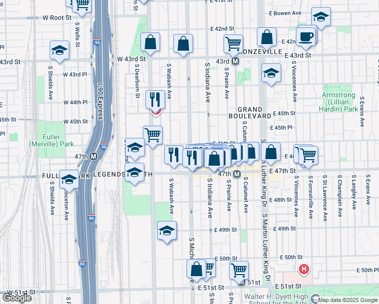 map of restaurants, bars, coffee shops, grocery stores, and more near in Chicago