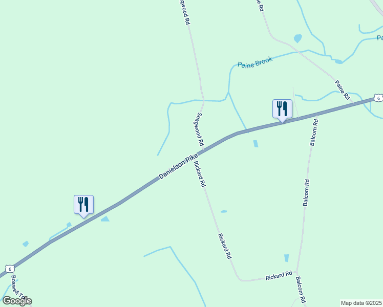 map of restaurants, bars, coffee shops, grocery stores, and more near 151 Danielson Pike in Foster