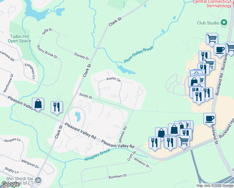 map of restaurants, bars, coffee shops, grocery stores, and more near 8 Walcott Green in South Windsor