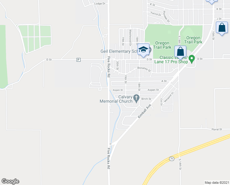 map of restaurants, bars, coffee shops, grocery stores, and more near 1955 Aspen St in Gering