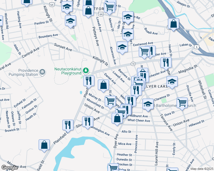 map of restaurants, bars, coffee shops, grocery stores, and more near 37 Mercy Street in Providence