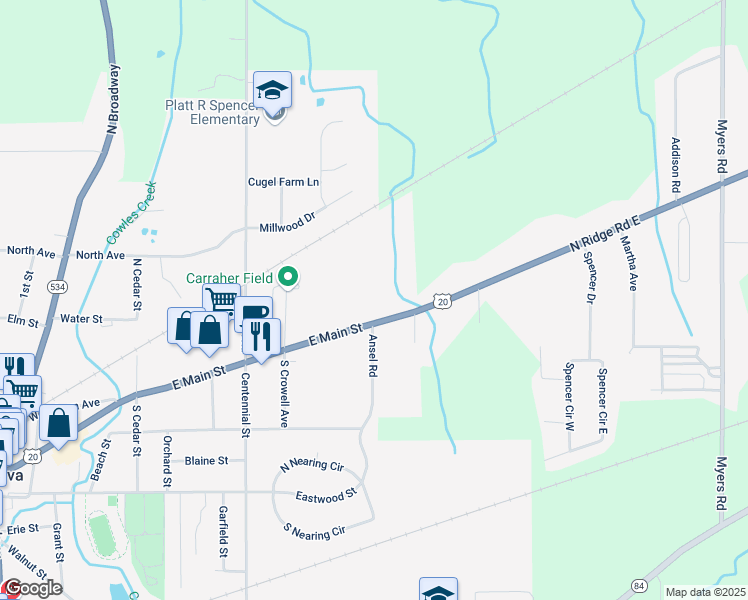 map of restaurants, bars, coffee shops, grocery stores, and more near 961 East Main Street in Geneva