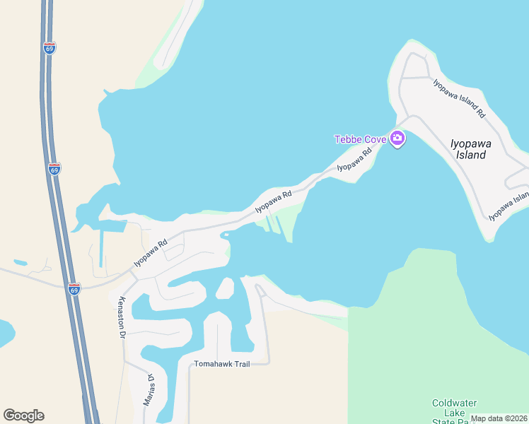 map of restaurants, bars, coffee shops, grocery stores, and more near 503 Iyopawa Road in Coldwater