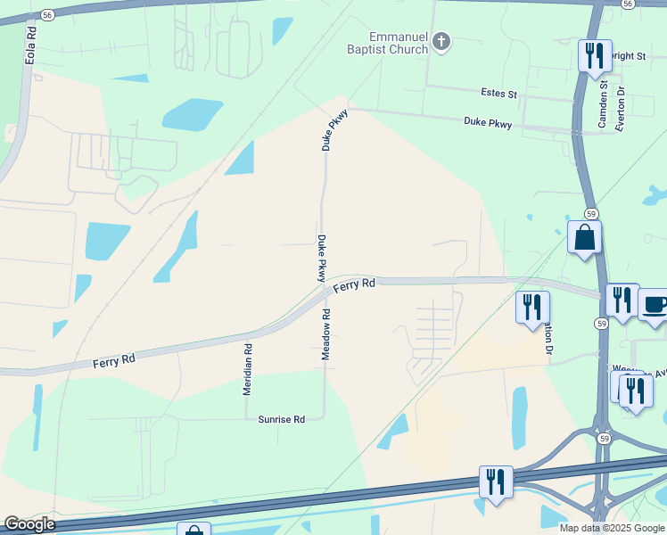 map of restaurants, bars, coffee shops, grocery stores, and more near 2805 Duke Parkway in Naperville