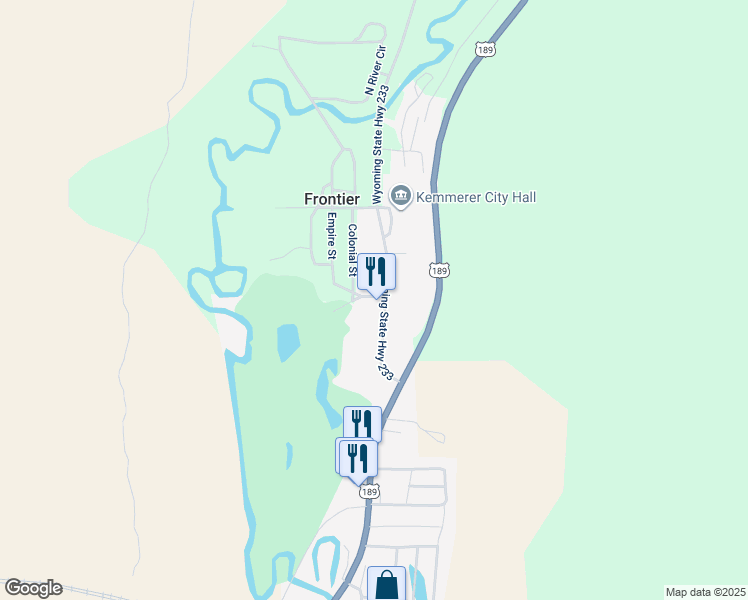 map of restaurants, bars, coffee shops, grocery stores, and more near Edna Avenue in Kemmerer