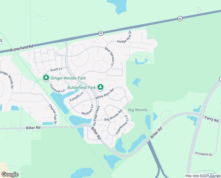 map of restaurants, bars, coffee shops, grocery stores, and more near 2640 White Barn Road in Aurora
