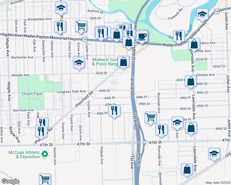 map of restaurants, bars, coffee shops, grocery stores, and more near 8649 44th Street in Lyons