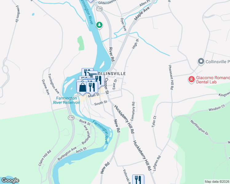 map of restaurants, bars, coffee shops, grocery stores, and more near 153 Main Street in Canton