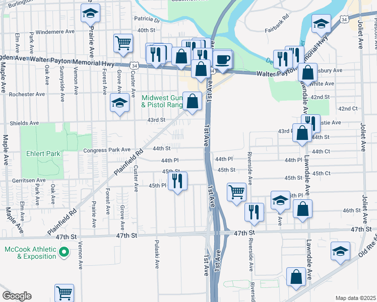 map of restaurants, bars, coffee shops, grocery stores, and more near 8607 44th Street in Lyons