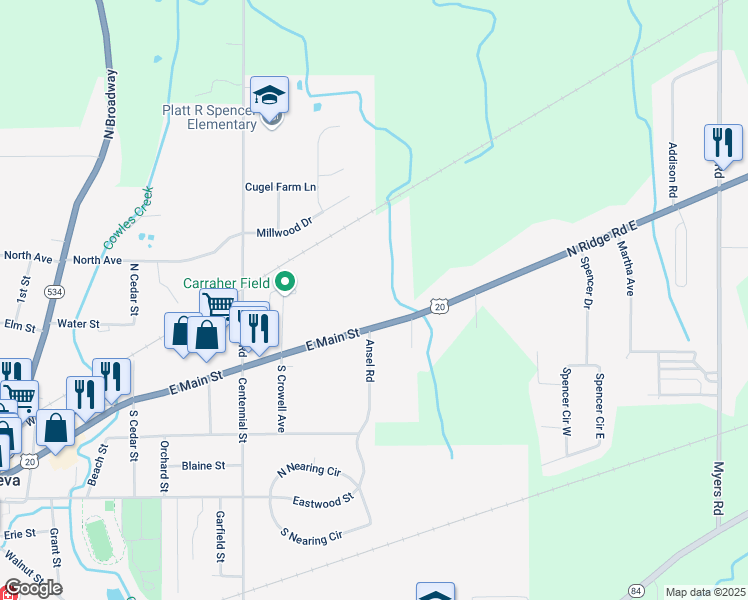 map of restaurants, bars, coffee shops, grocery stores, and more near 961 East Main Street in Geneva