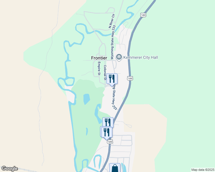 map of restaurants, bars, coffee shops, grocery stores, and more near Edna Avenue in Kemmerer