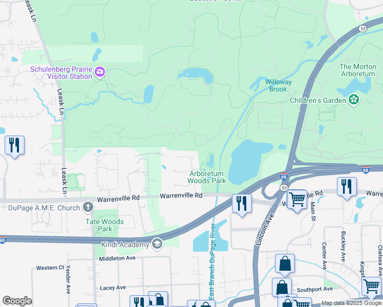 map of restaurants, bars, coffee shops, grocery stores, and more near 4239 White Birch Drive in Lisle