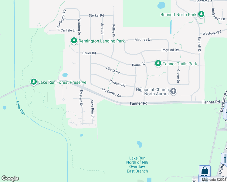 map of restaurants, bars, coffee shops, grocery stores, and more near 2713 Mc Duffee Circle in North Aurora