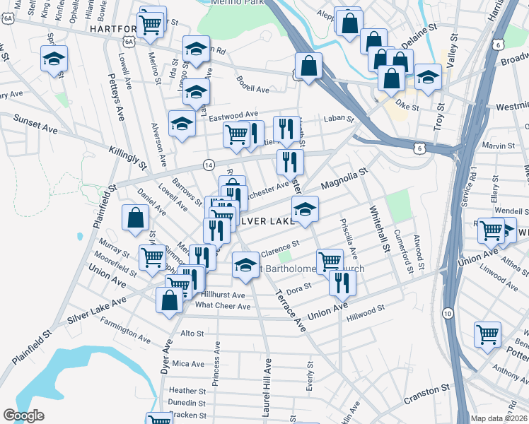 map of restaurants, bars, coffee shops, grocery stores, and more near in Providence