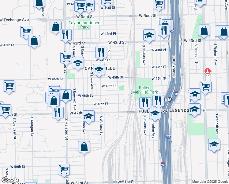 map of restaurants, bars, coffee shops, grocery stores, and more near 516 West 46th Street in Chicago