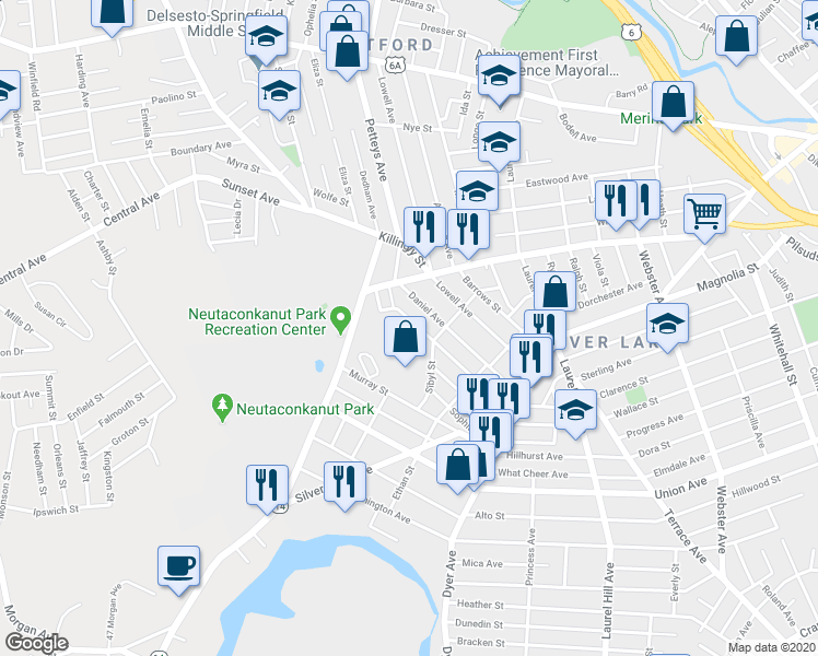 map of restaurants, bars, coffee shops, grocery stores, and more near 37 Mercy Street in Providence