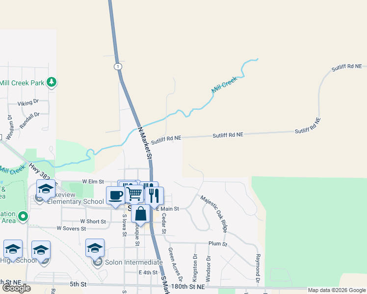map of restaurants, bars, coffee shops, grocery stores, and more near 4503-4599 Sutliff Road Northeast in Solon