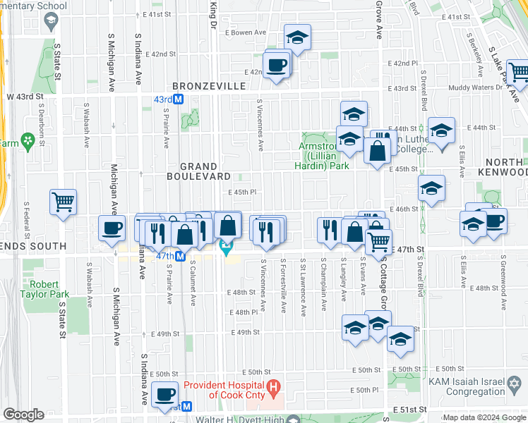 map of restaurants, bars, coffee shops, grocery stores, and more near in Chicago