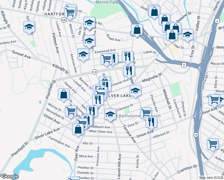 map of restaurants, bars, coffee shops, grocery stores, and more near in Providence