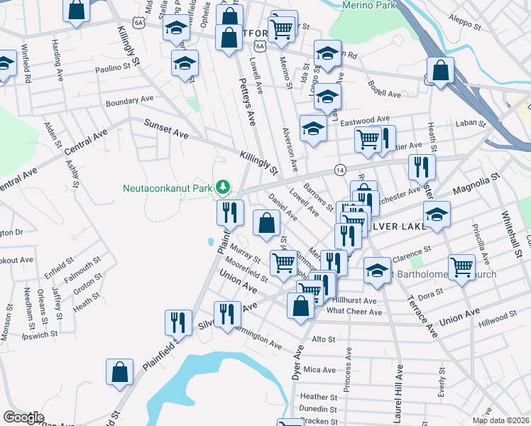 map of restaurants, bars, coffee shops, grocery stores, and more near 37 Mercy Street in Providence