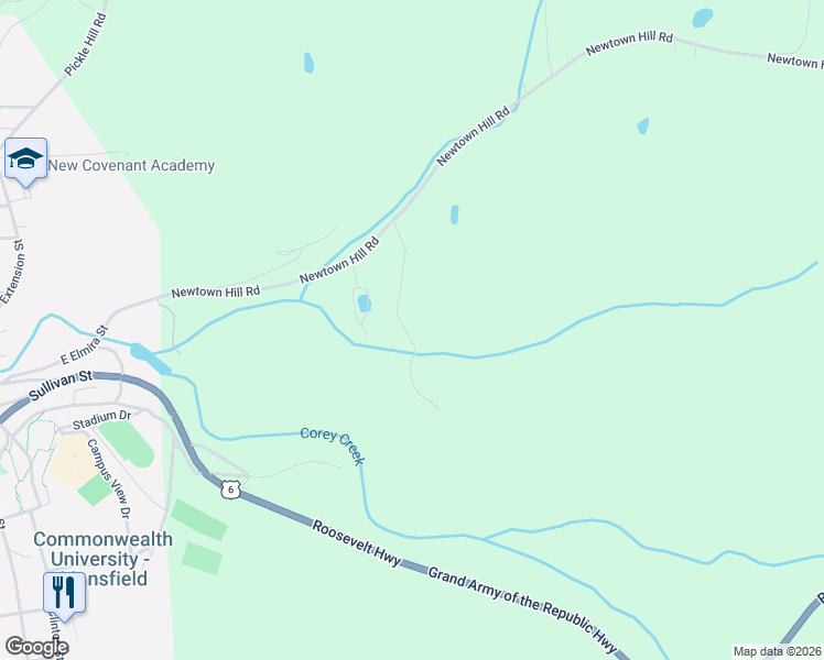 map of restaurants, bars, coffee shops, grocery stores, and more near 1394-1814 Newtown Hill Road in Mansfield