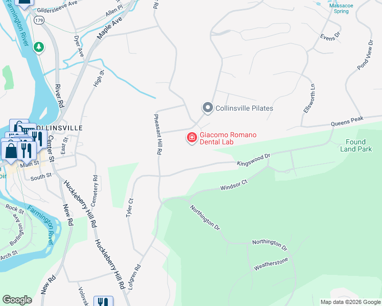 map of restaurants, bars, coffee shops, grocery stores, and more near 134 Kingswood Drive in Avon