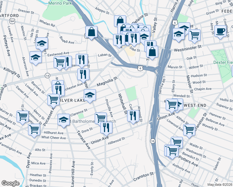map of restaurants, bars, coffee shops, grocery stores, and more near 89 Clarence Street in Providence