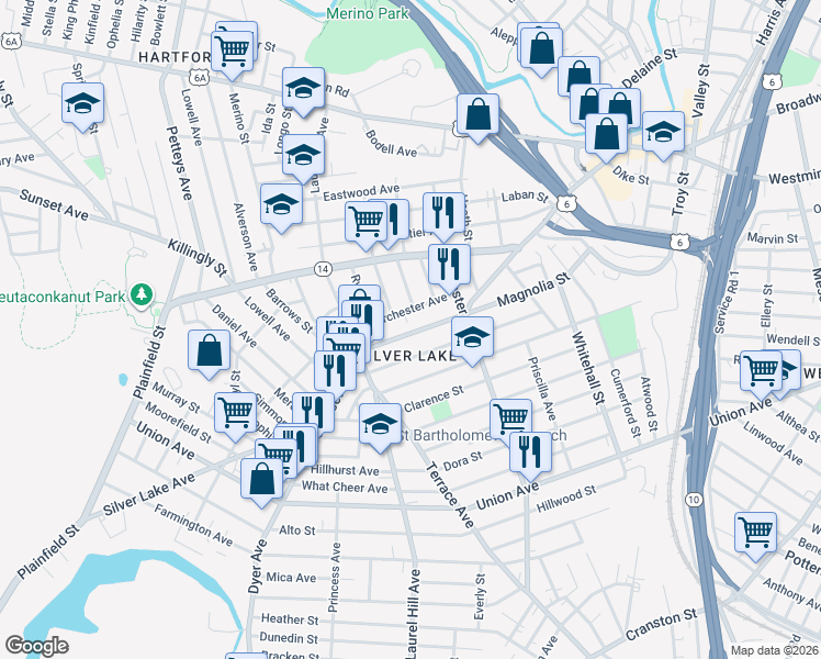 map of restaurants, bars, coffee shops, grocery stores, and more near in Providence
