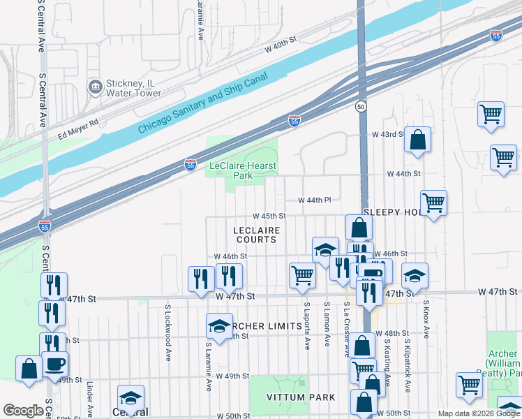map of restaurants, bars, coffee shops, grocery stores, and more near 4452 South Lawler Avenue in Chicago