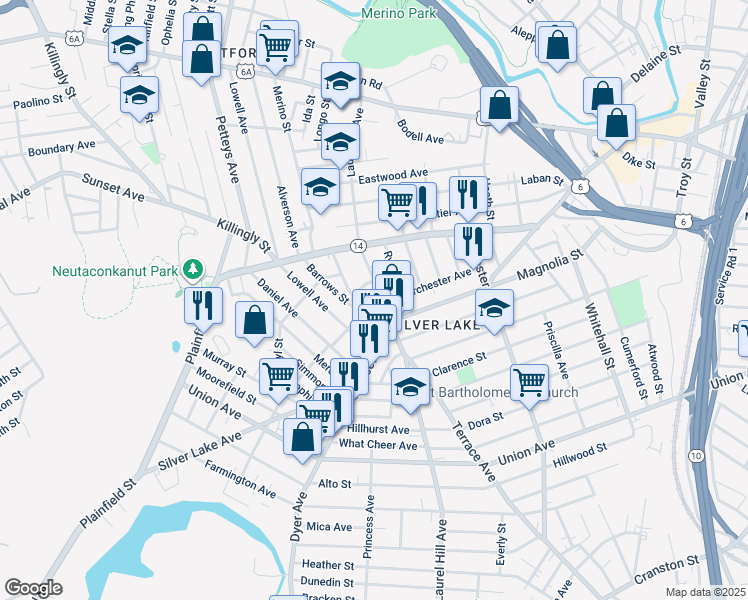 map of restaurants, bars, coffee shops, grocery stores, and more near 79 Barrows Street in Providence