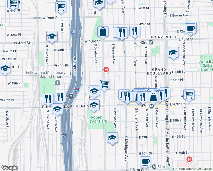 map of restaurants, bars, coffee shops, grocery stores, and more near in Chicago