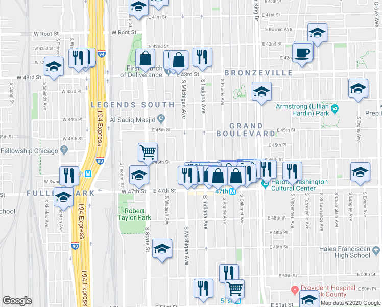 map of restaurants, bars, coffee shops, grocery stores, and more near in Chicago