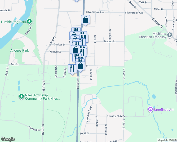 map of restaurants, bars, coffee shops, grocery stores, and more near 1434 South 13th Street in Niles