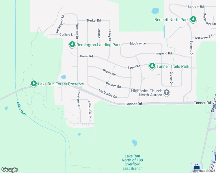 map of restaurants, bars, coffee shops, grocery stores, and more near 2713 Mc Duffee Circle in North Aurora