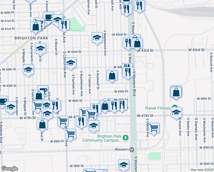map of restaurants, bars, coffee shops, grocery stores, and more near 4444 South Maplewood Avenue in Chicago