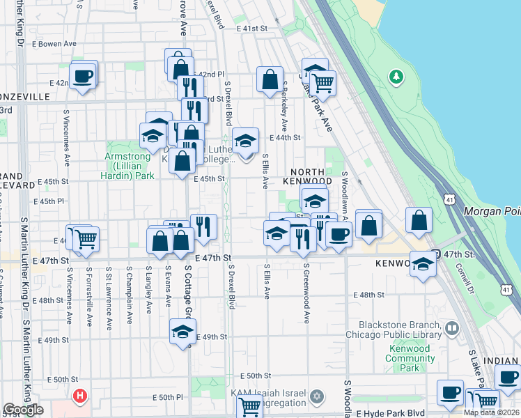 map of restaurants, bars, coffee shops, grocery stores, and more near in Chicago