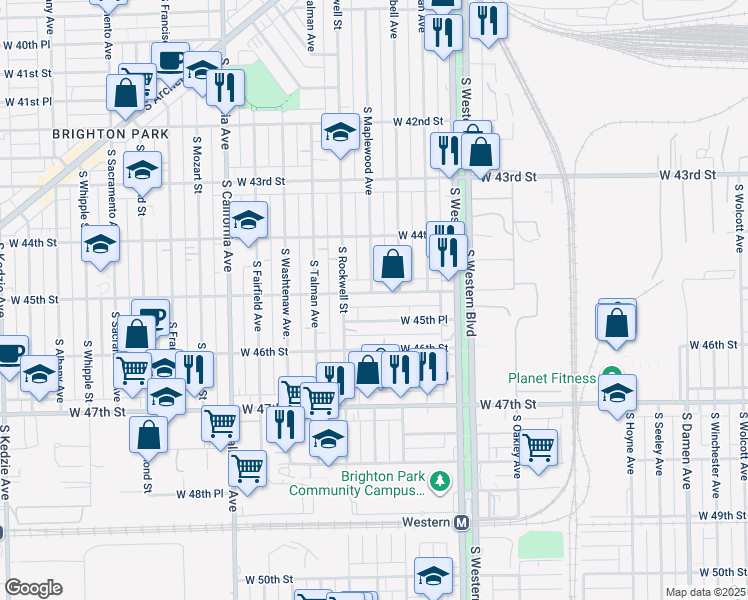 map of restaurants, bars, coffee shops, grocery stores, and more near 4444 South Maplewood Avenue in Chicago