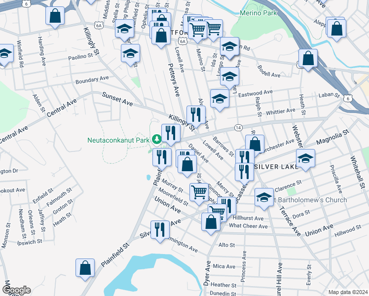 map of restaurants, bars, coffee shops, grocery stores, and more near in Providence