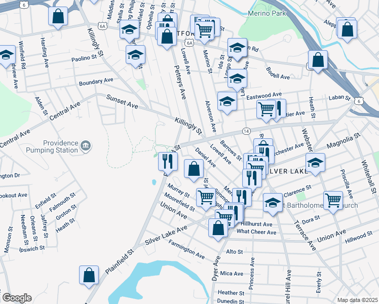 map of restaurants, bars, coffee shops, grocery stores, and more near in Providence