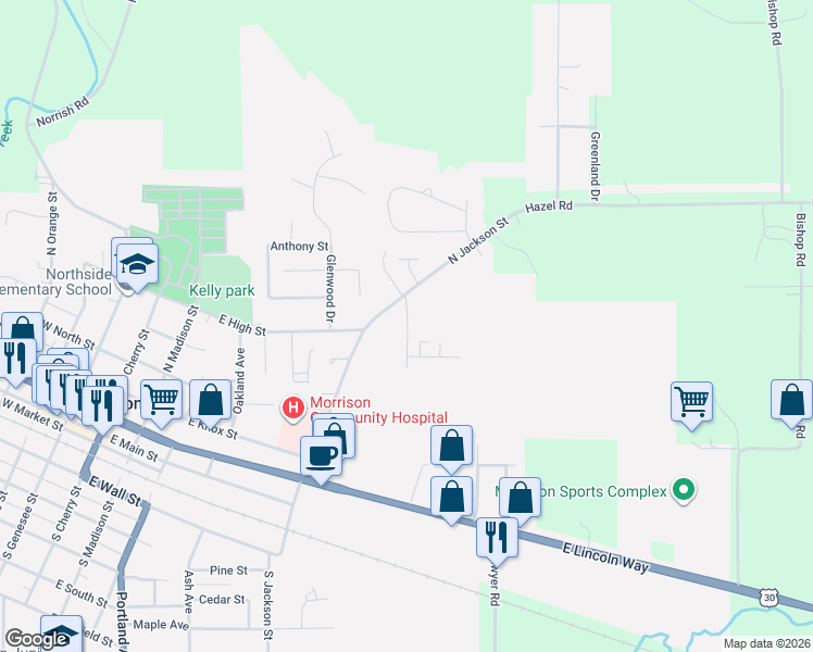 map of restaurants, bars, coffee shops, grocery stores, and more near 359-455 North Jackson Street in Morrison