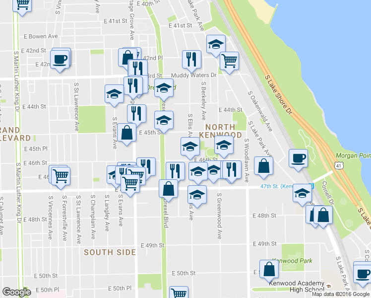 map of restaurants, bars, coffee shops, grocery stores, and more near in Chicago