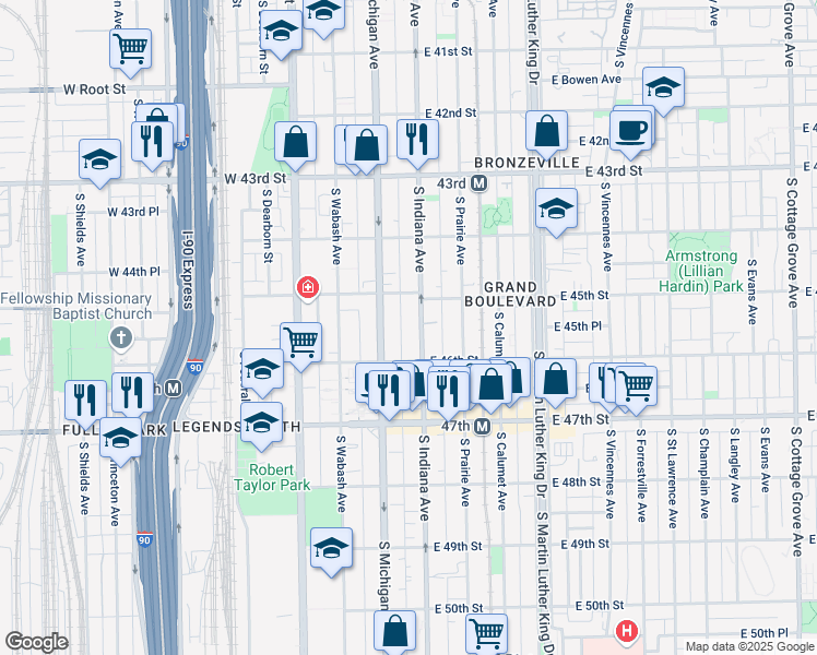 map of restaurants, bars, coffee shops, grocery stores, and more near in Chicago