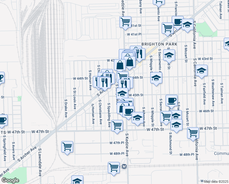 map of restaurants, bars, coffee shops, grocery stores, and more near 4431 South Sawyer Avenue in Chicago