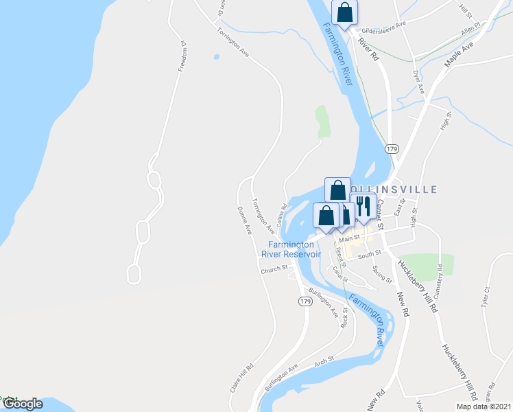 map of restaurants, bars, coffee shops, grocery stores, and more near 83 Torrington Ave in Canton