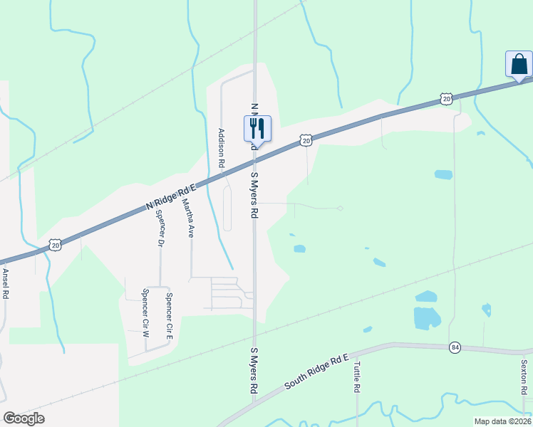 map of restaurants, bars, coffee shops, grocery stores, and more near 3234 South Myers Road in Geneva