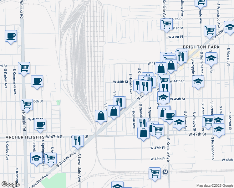 map of restaurants, bars, coffee shops, grocery stores, and more near 4435 South Saint Louis Avenue in Chicago