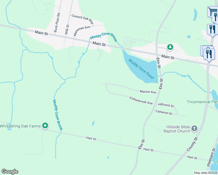 map of restaurants, bars, coffee shops, grocery stores, and more near 554 Estherbrook Avenue in Dighton